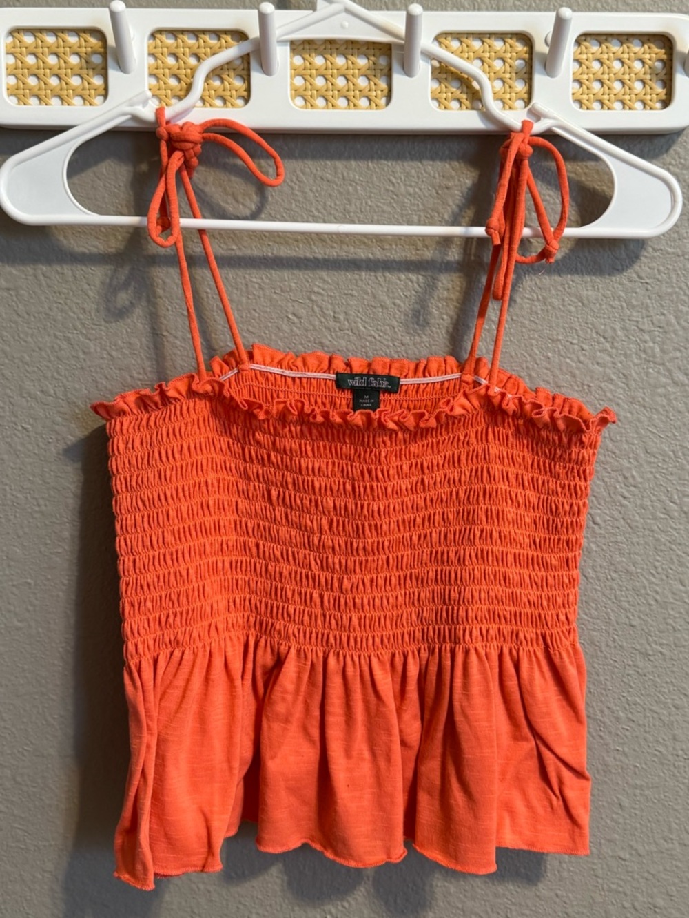 wild fable Orange Smocked Tie-Shoulder Crop Top